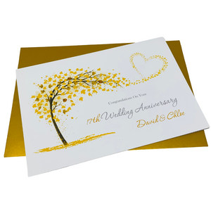 17th Wedding Anniversary Card - Furniture 17 Year Seventeenth Anniversary Luxury Greeting Card Personalised  - Sweeping Heart