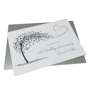 25th Wedding Anniversary Card - Silver 25 Year Twenty Fifth Anniversary Luxury Greeting Card, Personalised - Sweeping Heart