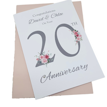 Load image into Gallery viewer, 20th Wedding Anniversary Card - China 20 Year Twentieth Anniversary Luxury Greeting Card, Personalised - Floral Number
