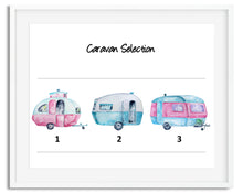Load image into Gallery viewer, Retro Caravan Family Watercolour Print - Vintage Camper Touring Van
