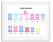 Load image into Gallery viewer, Wellington Boots Family Watercolour Print - Design 4
