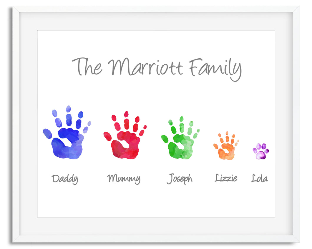 Hand Print Family Personalised Watercolour Print