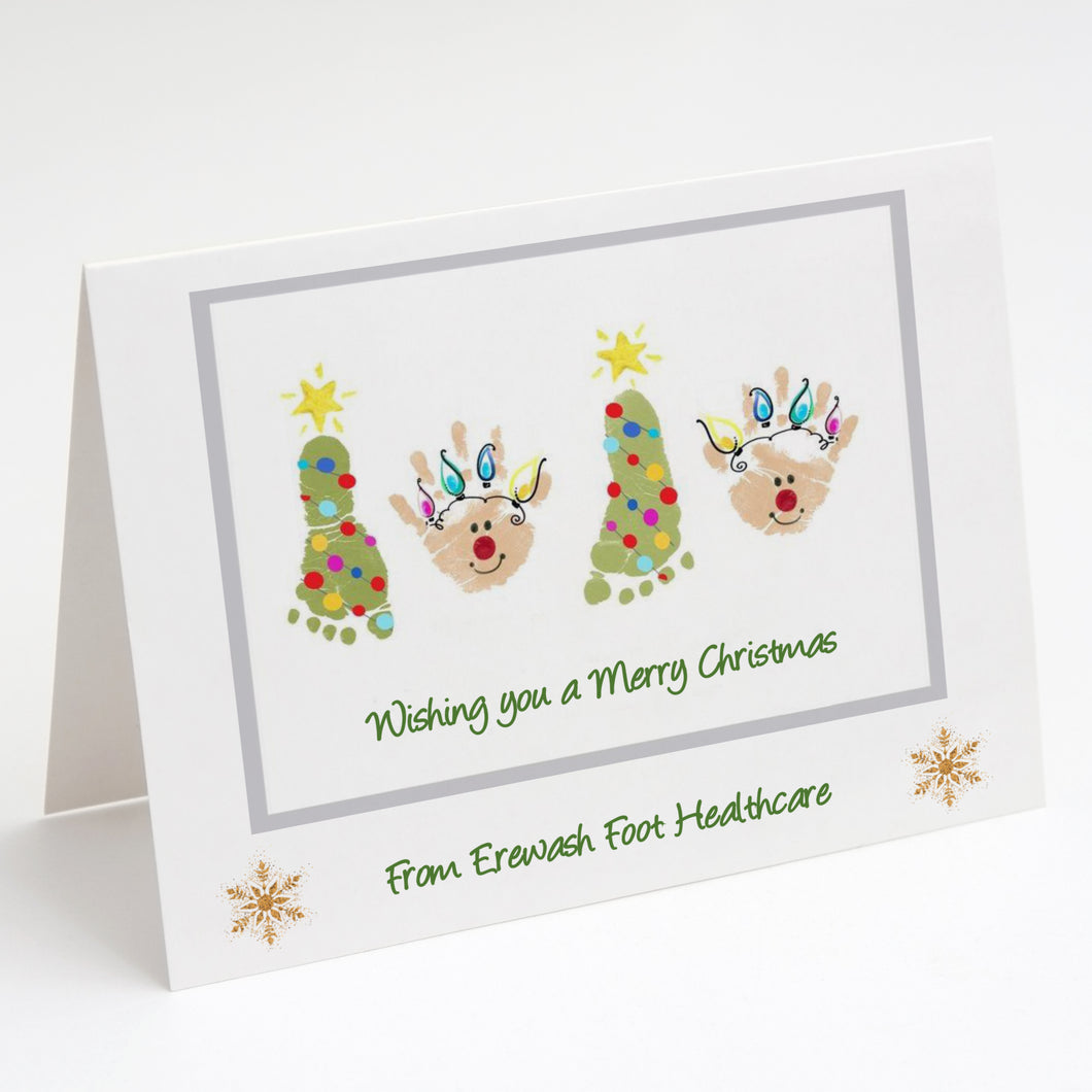 Personalised Business Christmas Cards - Feet Reindeer Christmas Tree