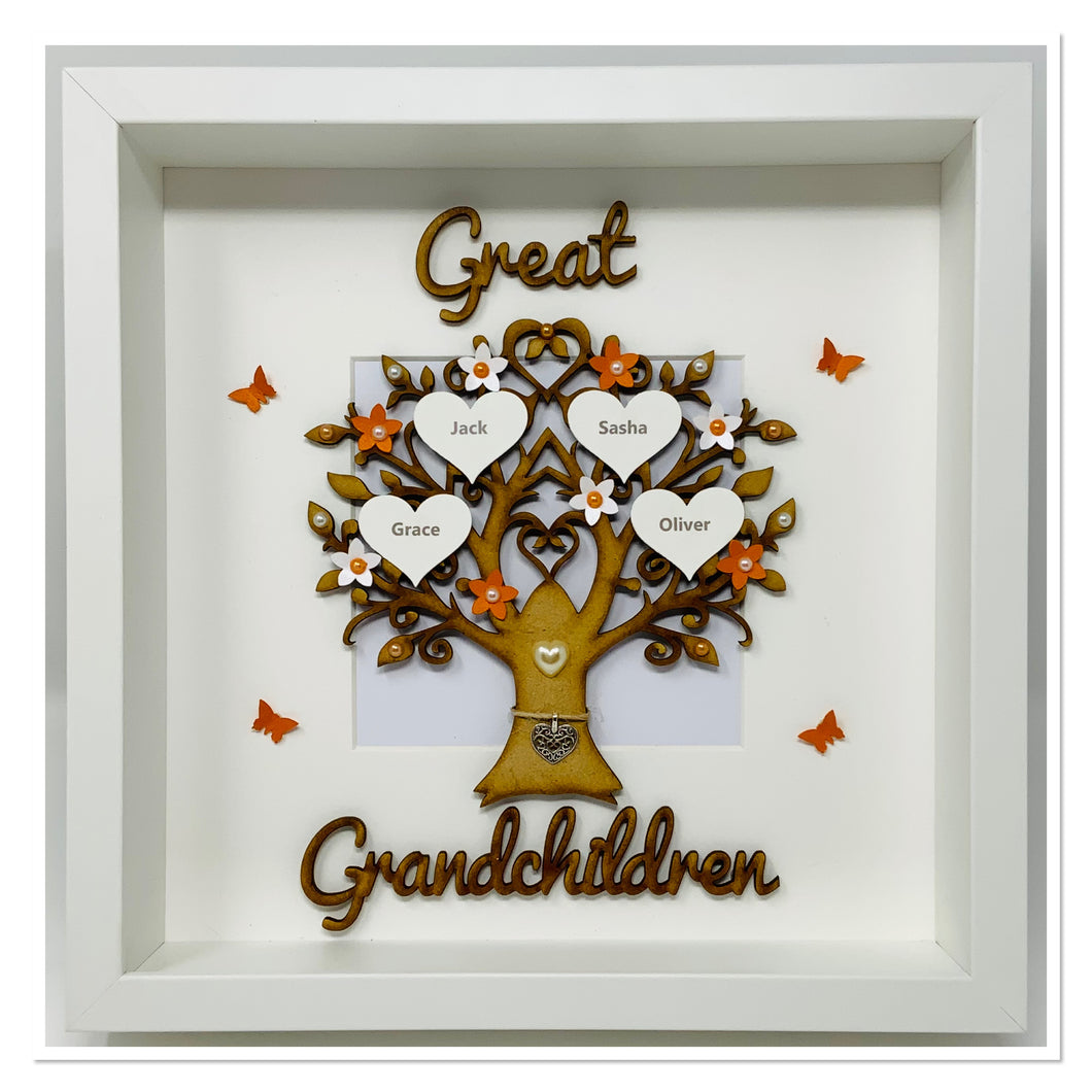 Great Grandchildren Family Tree Frame - Orange Classic