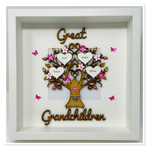 Great Grandchildren Family Tree Frame - Pink Classic