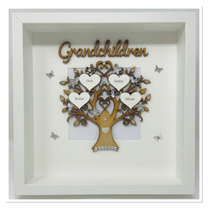 Grandchildren Family Tree Frame  - Silver Glitter Classic
