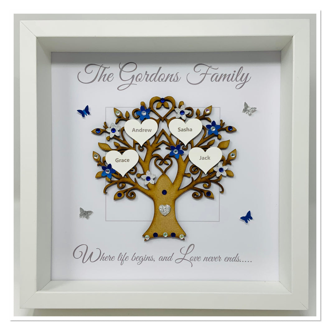 Family Tree Frame - Royal Blue & Silver Glitter - Contemporary