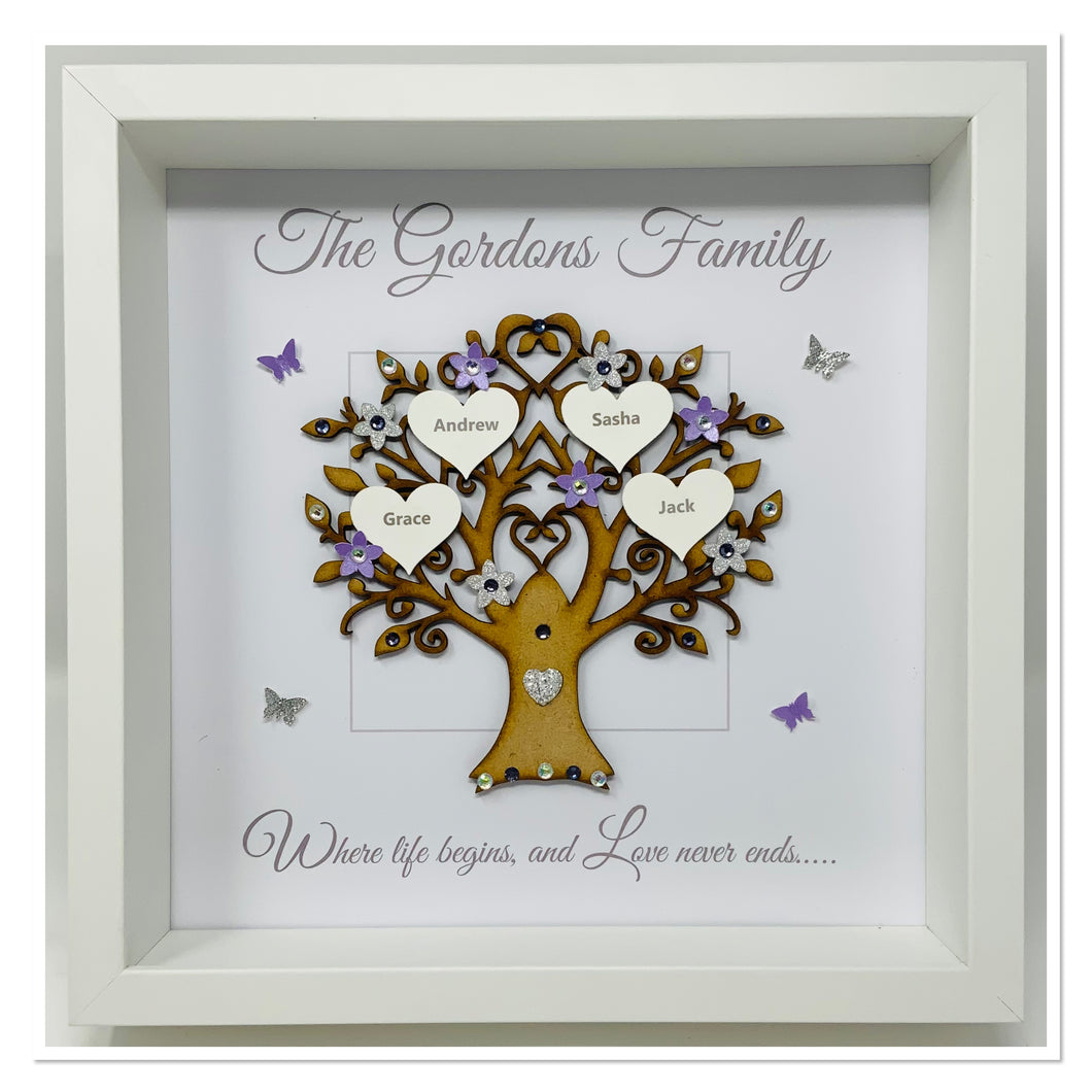 Family Tree Frame - Lilac & Silver Glitter - Contemporary