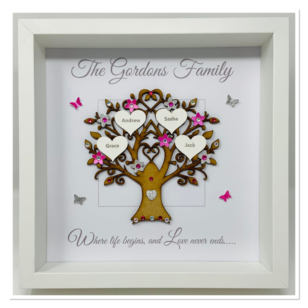 Family Tree Frame - Bright Pink & Silver Glitter - Contemporary
