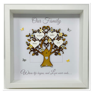 Family Tree Frame - Yellow & Silver Glitter 'Our Family' - Contemporary