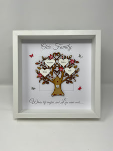 Family Tree Frame - Red & Silver Glitter 'Our Family' - Contemporary
