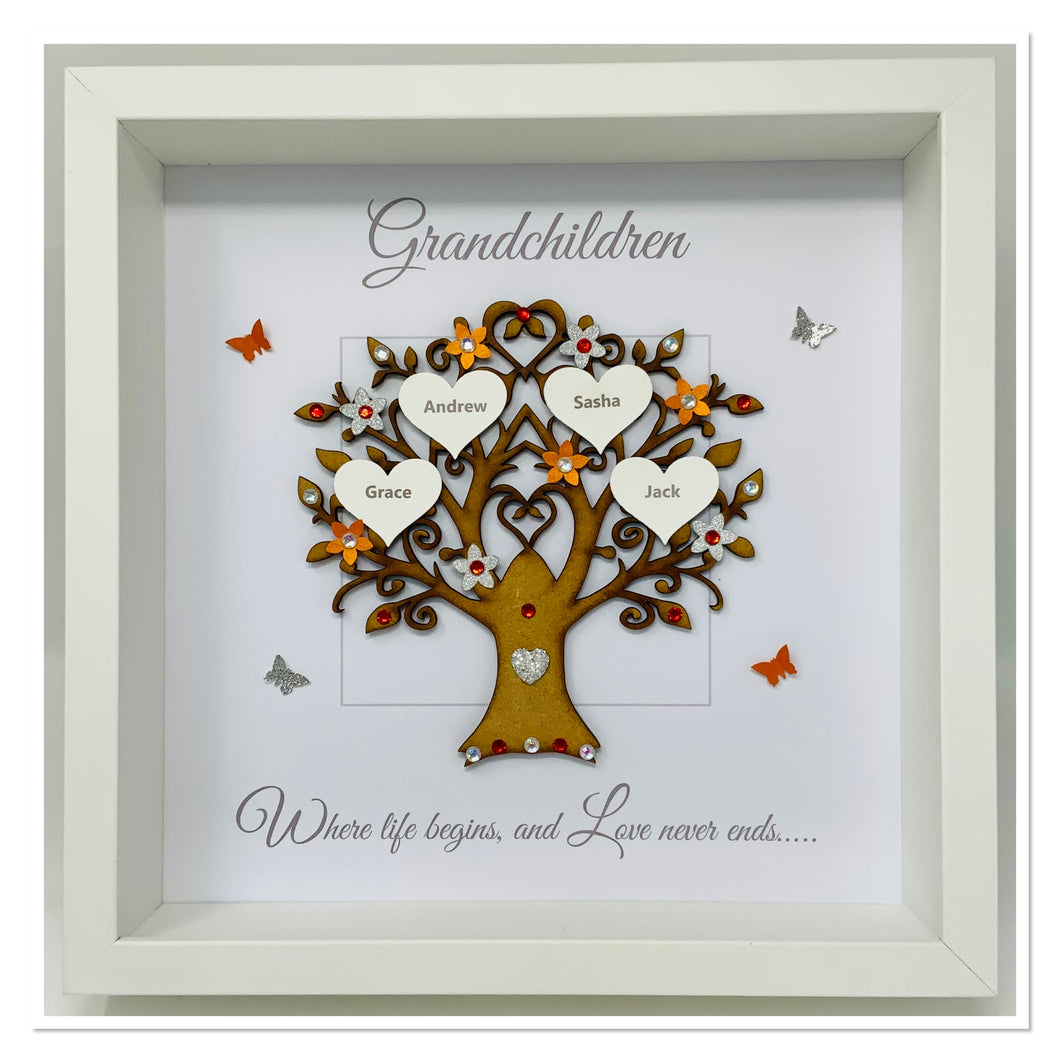 Grandchildren Family Tree Frame - Orange & Silver Glitter - Contemporary