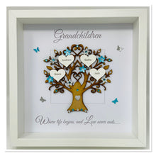 Load image into Gallery viewer, Grandchildren Family Tree Picture Frame - Turquoise &amp; Silver Glitter - Contemporary
