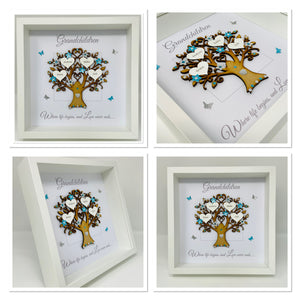 Grandchildren Family Tree Picture Frame - Turquoise & Silver Glitter - Contemporary