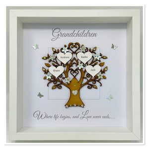 Grandchildren Family Tree Frame - Mint Green & Silver Glitter - Contemporary