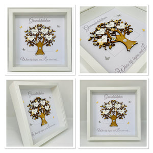 Grandchildren Family Tree Frame - Yellow & Silver Glitter - Contemporary