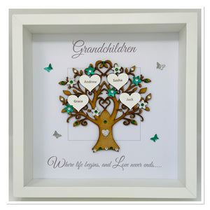 Grandchildren Family Tree Frame - Green & Silver Glitter - Contemporary