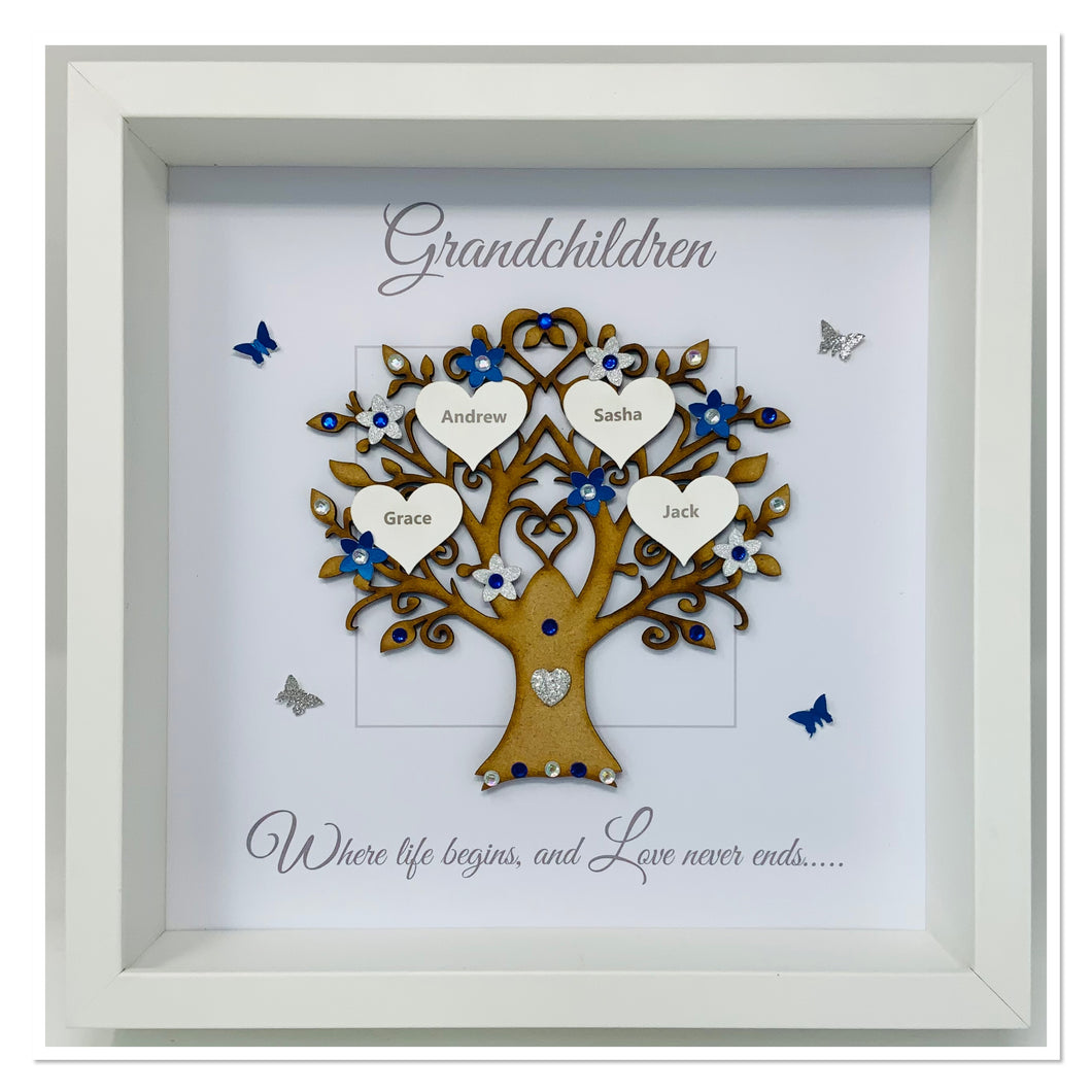 Grandchildren Family Tree Frame - Royal Blue & Silver Glitter - Contemporary