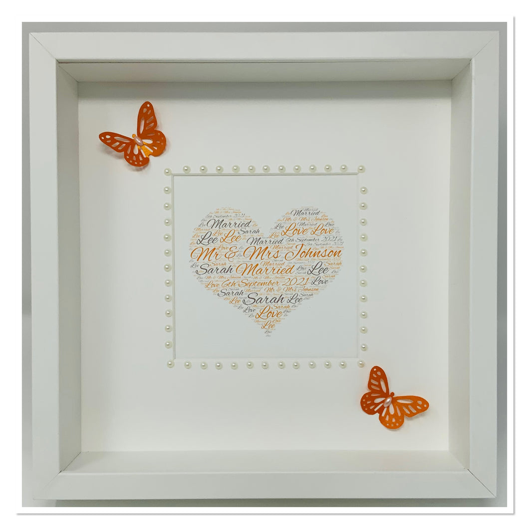 Wedding Heart Word Art Frame - Orange