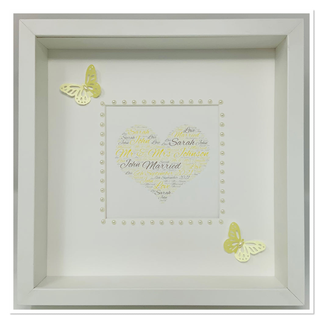 Wedding Heart Word Art Frame - Yellow