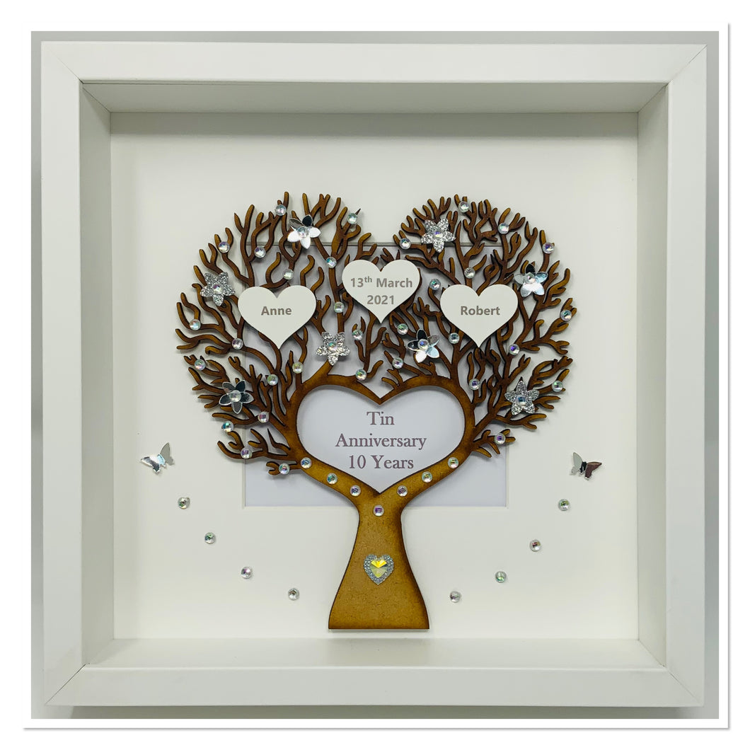 10th Tin 10 Years Wedding Anniversary Frame - Heart Tree