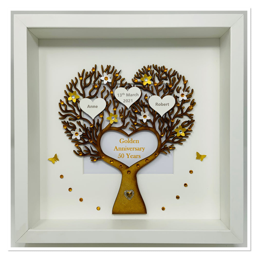 50th Golden 50 Years Wedding Anniversary Frame - Heart Tree