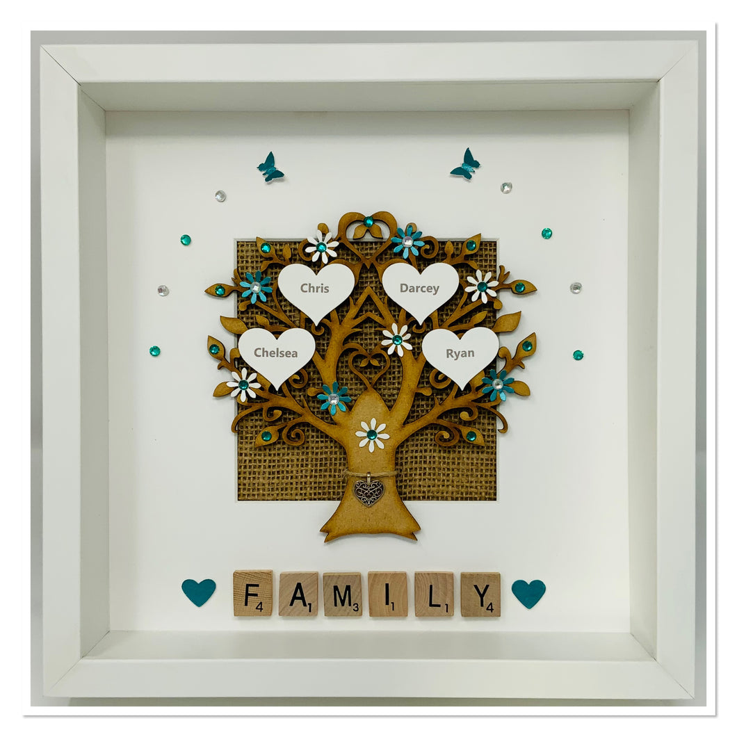 Scrabble Family Tree Frame - Teal