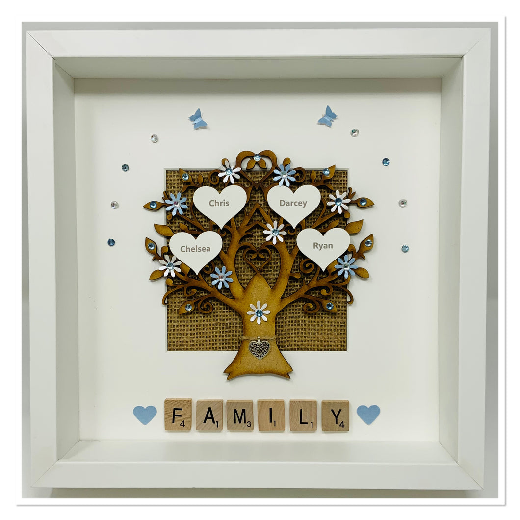 Scrabble Family Tree Frame - Pale Blue