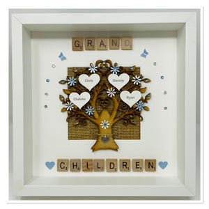 Grandchildren Scrabble Family Tree Frame - Pale Blue