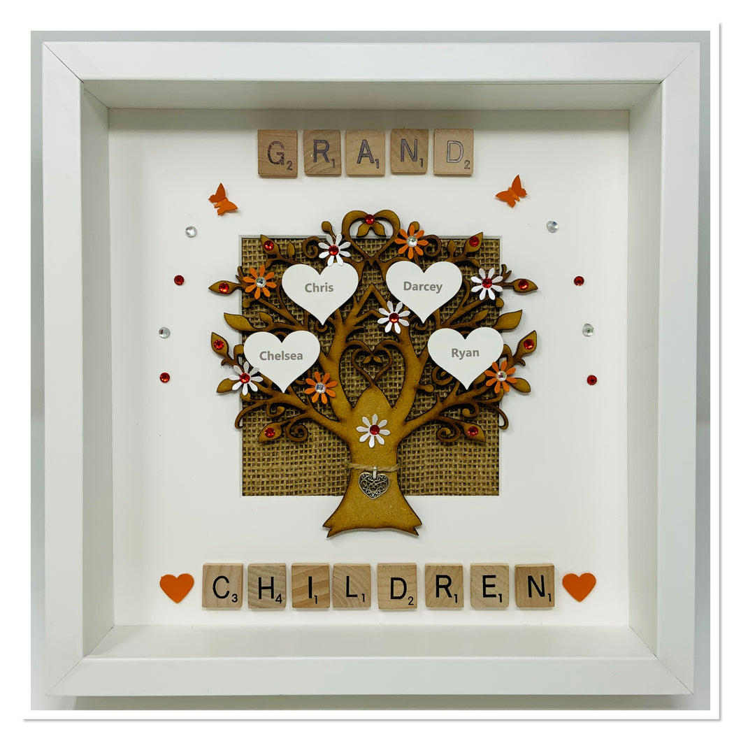 Grandchildren Scrabble Family Tree Frame - Orange