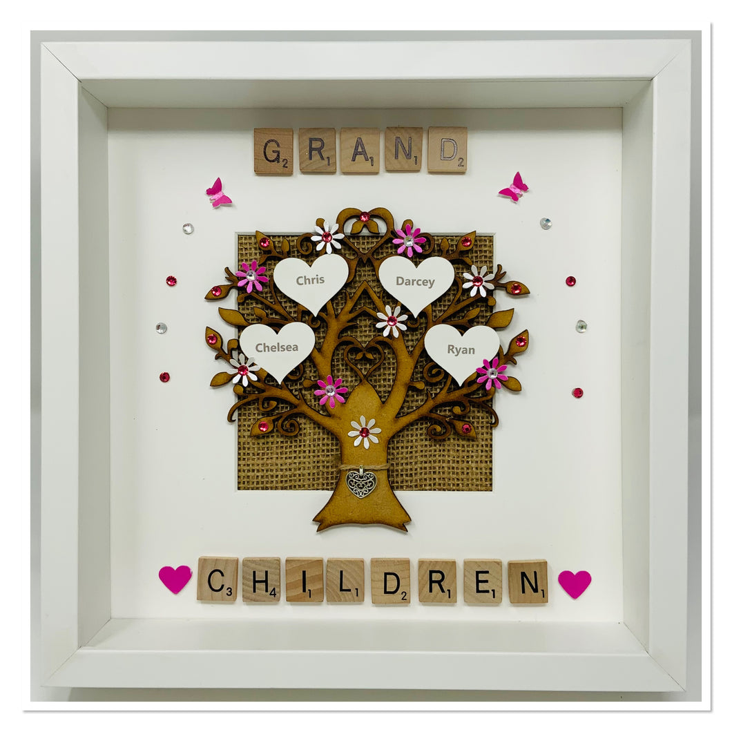 Grandchildren Scrabble Family Tree Frame - Bright Pink