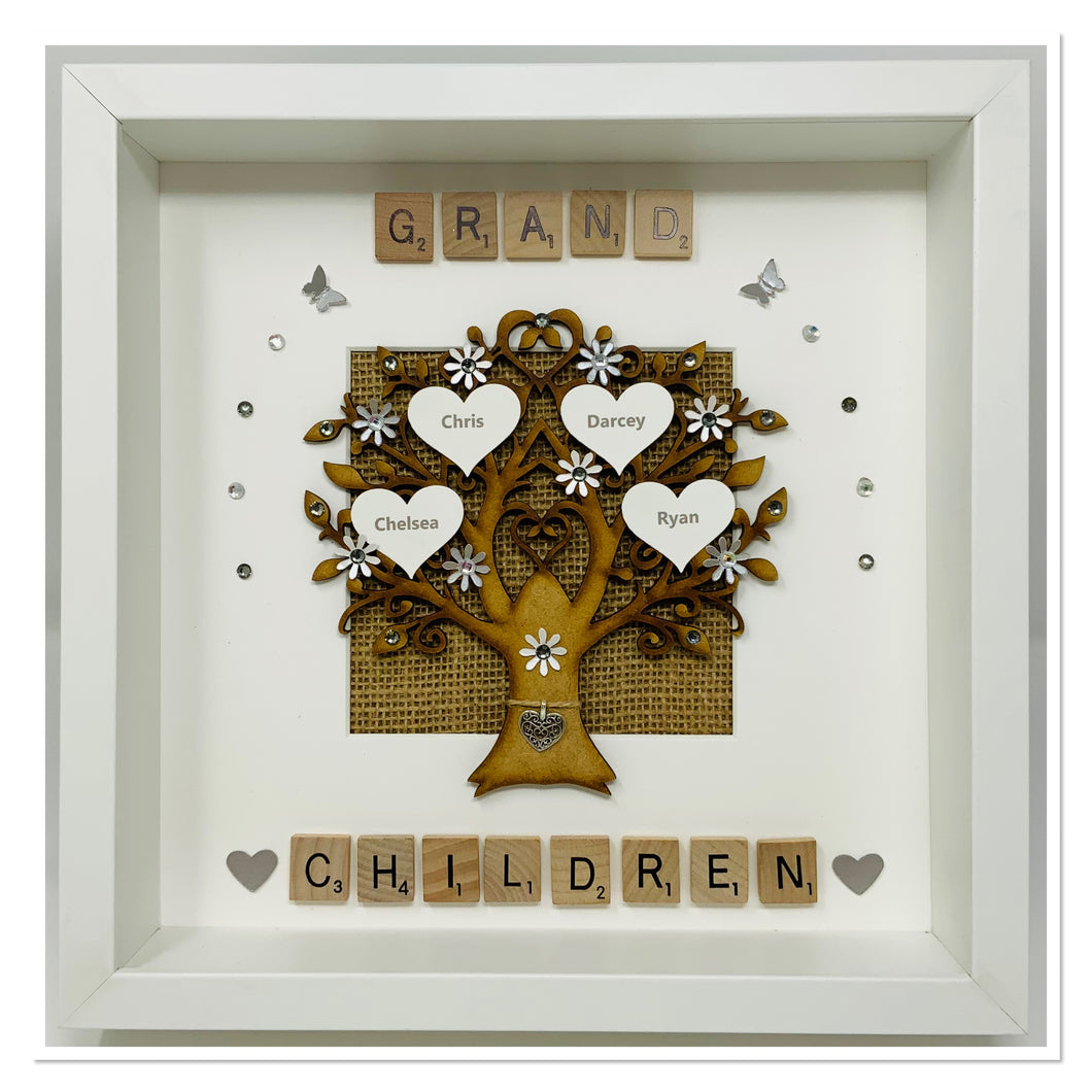 Grandchildren Scrabble Family Tree Frame - Grey