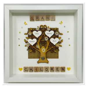 Grandchildren Scrabble Family Tree Frame - Yellow
