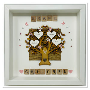 Grandchildren Scrabble Family Tree Frame - Pale Pink