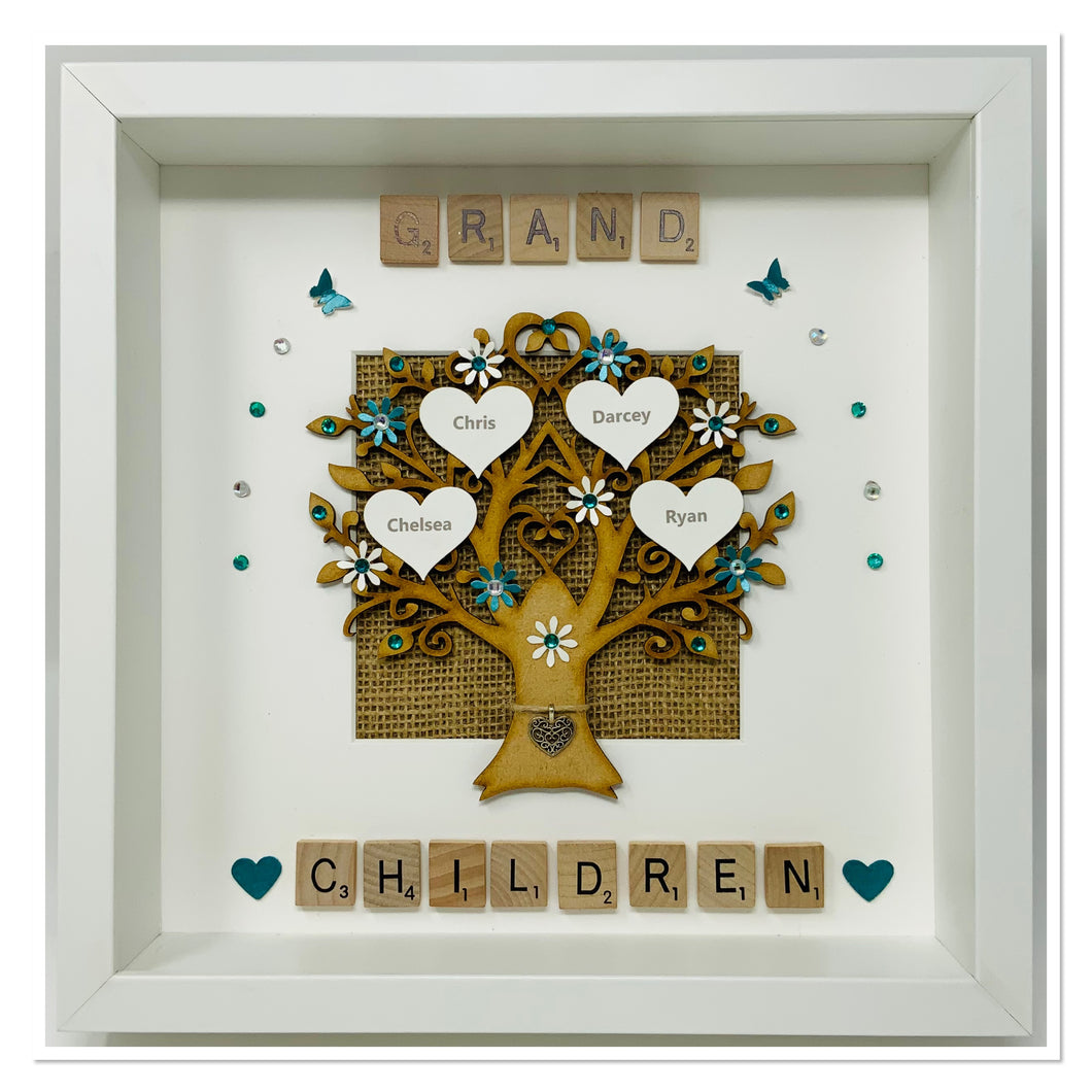 Grandchildren Scrabble Family Tree Frame - Teal