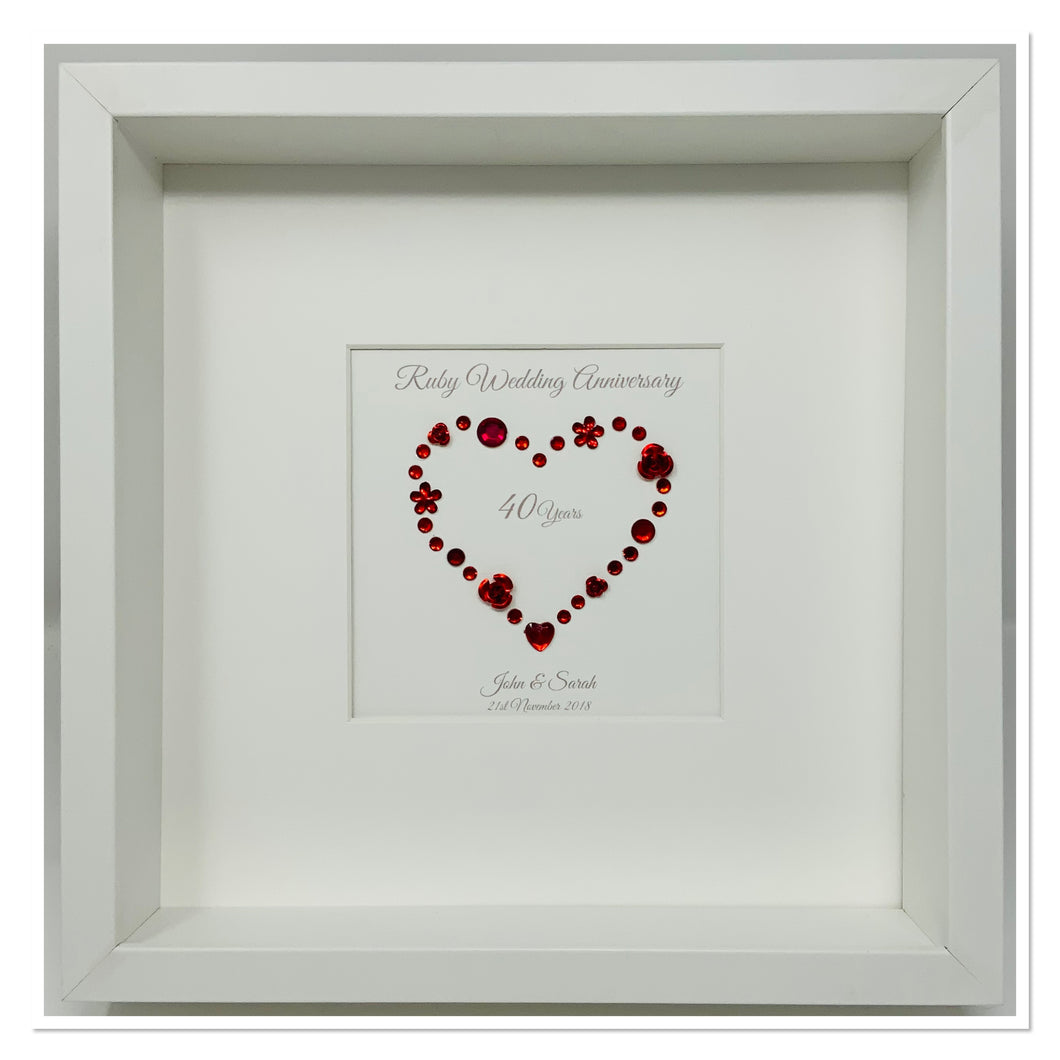 40th Ruby 40 Years Wedding Anniversary Frame - Gem Heart