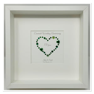 55th Emerald 55 Years Wedding Anniversary Frame - Gem Heart