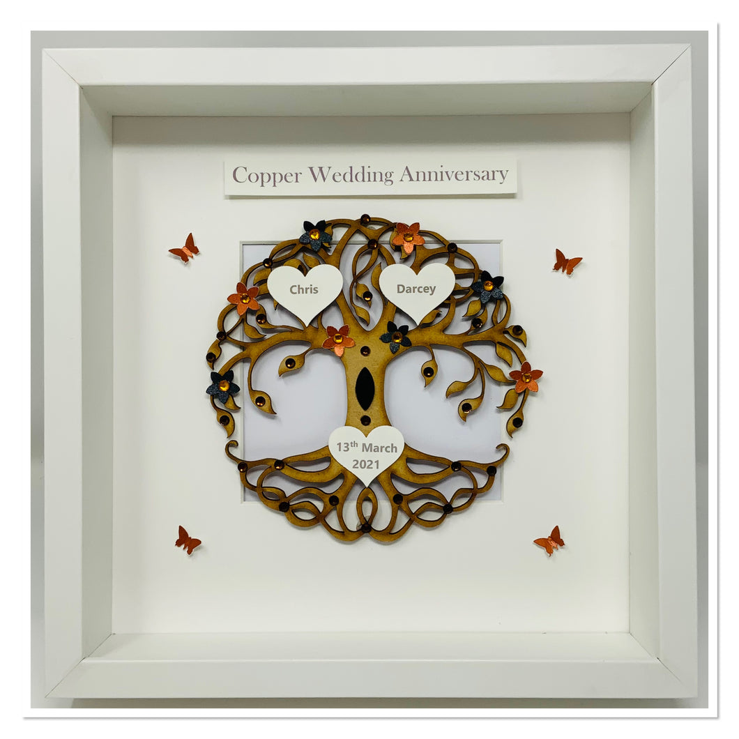 22nd Copper & Black 22 Years Wedding Anniversary Frame - Tree Of Life