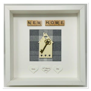 New Home Scrabble Frame - Grey Tartan Pearls
