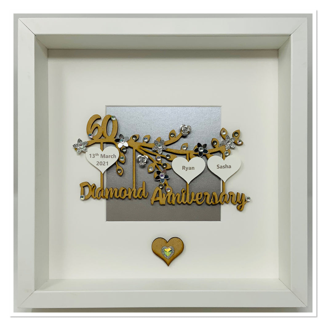 60th Diamond 60 Years Wedding Anniversary Frame  - Branch