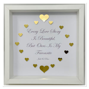 'Every Love Story Is Beautiful' Gold Love Hearts Quote Frame