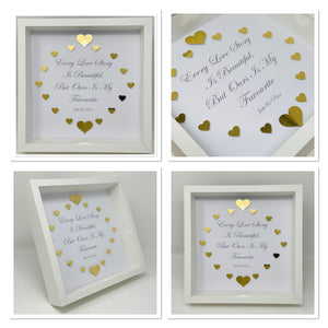 'Every Love Story Is Beautiful' Gold Love Hearts Quote Frame