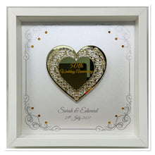 Load image into Gallery viewer, 50th Golden 50 Years Wedding Anniversary Frame - Intricate Mirror Heart
