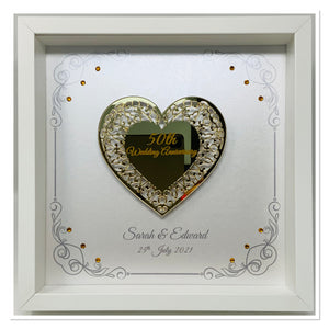 50th Golden 50 Years Wedding Anniversary Frame - Intricate Mirror Heart