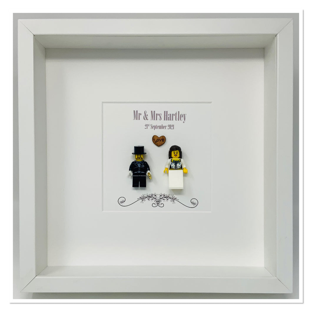 Mr & Mrs Wedding Day Minifigure Frame - Brunette Bride