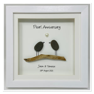 30th Pearl 30 Years Wedding Anniversary Frame - Pebble Birds