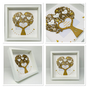 50th Golden 50 Years Wedding Anniversary Frame - Metallic Heart Tree
