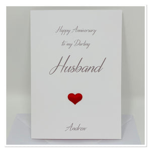 Red Heart 'My Darling Husband' Wedding Anniversary Personalised Card - A10