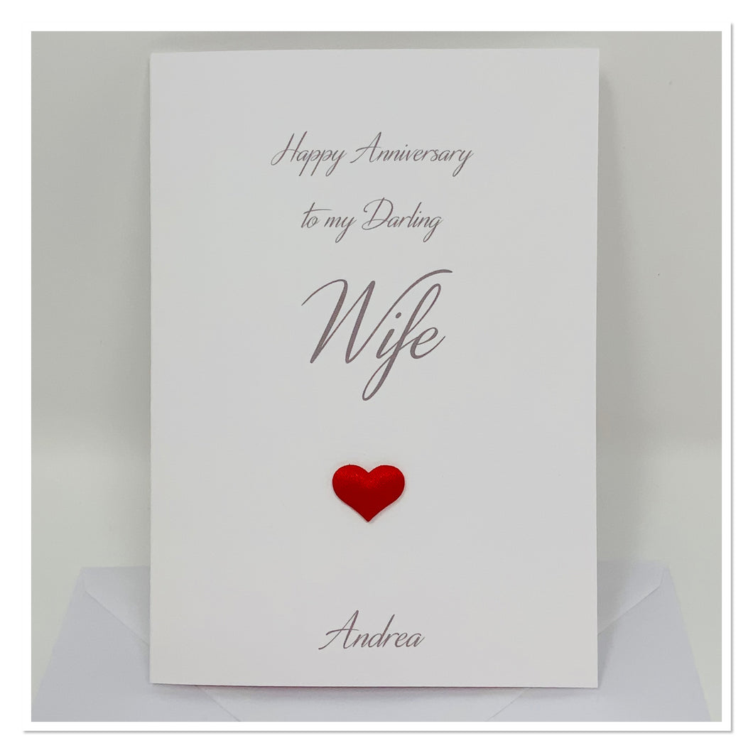 Red Heart 'My Darling Wife' Wedding Anniversary Personalised Card - A9