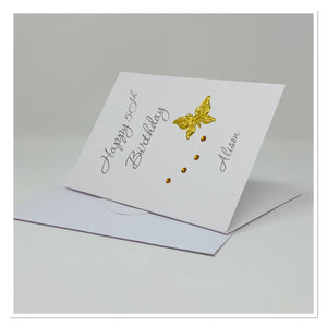 Happy Birthday Gold Butterfly Personalised Card - A8